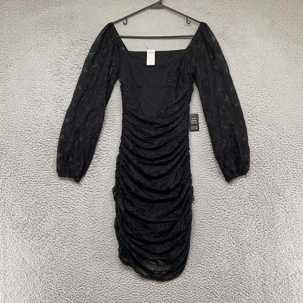 Express Dress Womens Small Floral Lace Ruched Bodycon Mini Party Whimsigoth